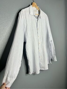 Baird McNutt Linen Marino Slim-Fit Light Blue Striped Dress Shirt - Xl NWOT
